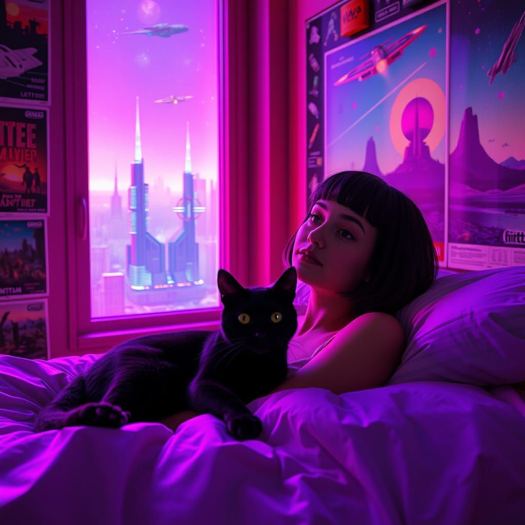 Retro-Futuristic Girl Lost in Thought