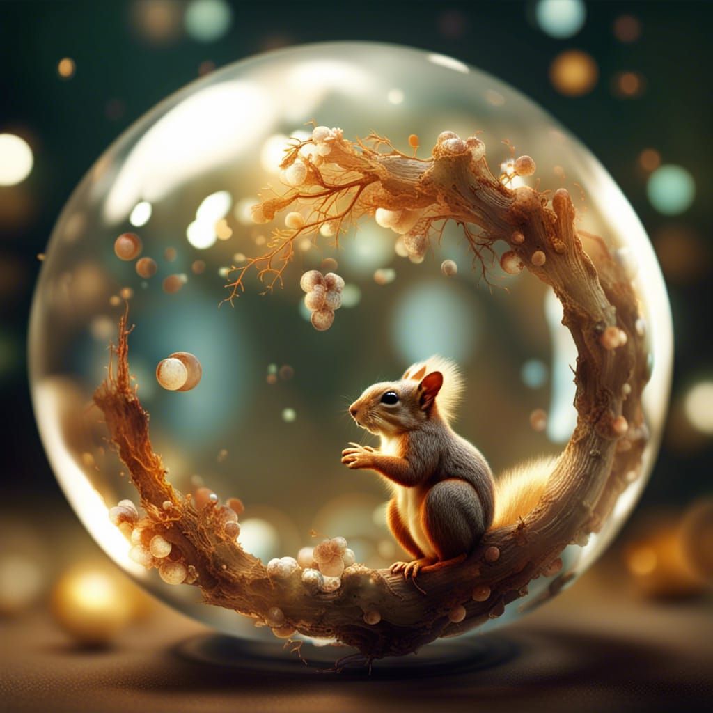 Squirrel in Glass Sphere: Photorealistic CGI Art
