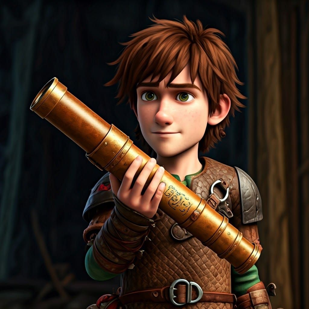 Young Hiccup Haddock Holds Dragon's Eye Device in Hand