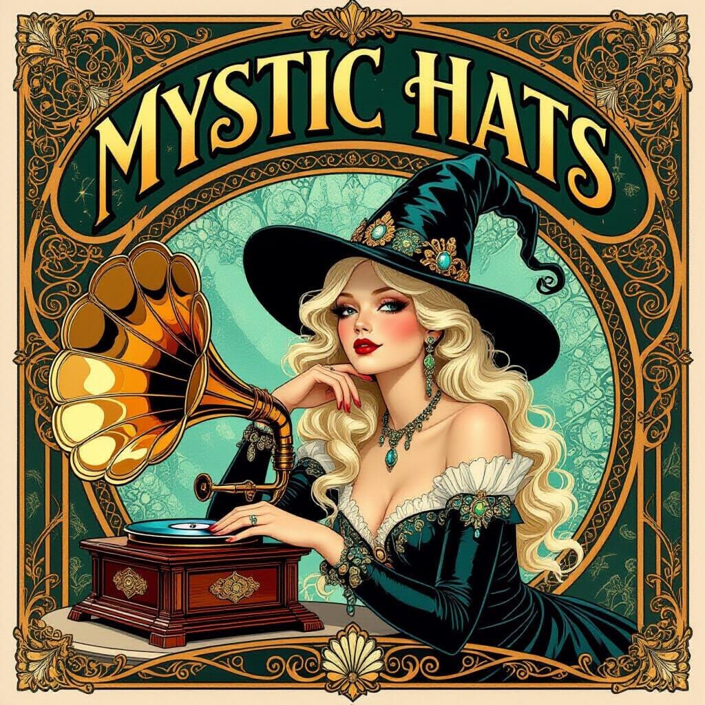 Art Nouveau Poster of Albino Lady with Mystic Hat