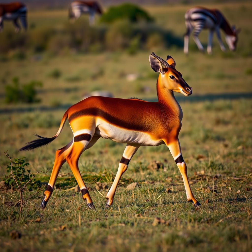 Sepia okapi frolicking in the savannah.