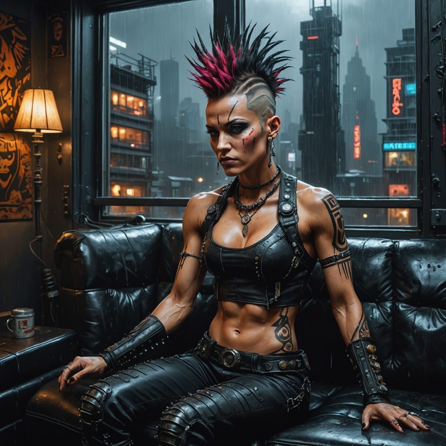 Gothic Cyberpunk Woman with Mechanical Limbs: Splash Art