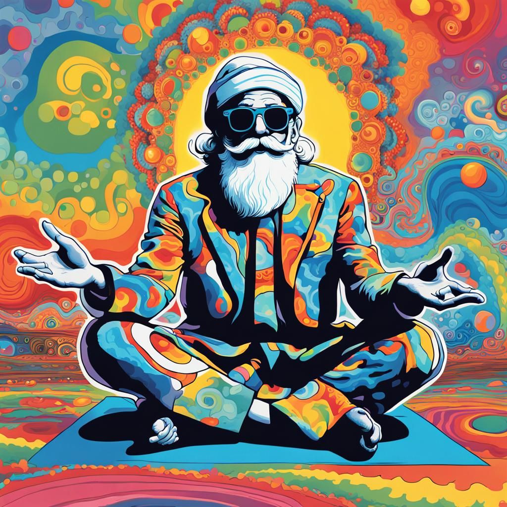 Psychedelic Santa Does Yoga: A Detailed Illustration