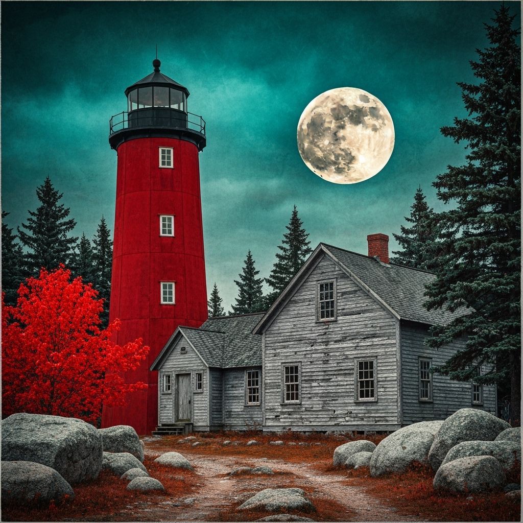 Moody Lighthouse with Full Moon, Digital Matte Painting