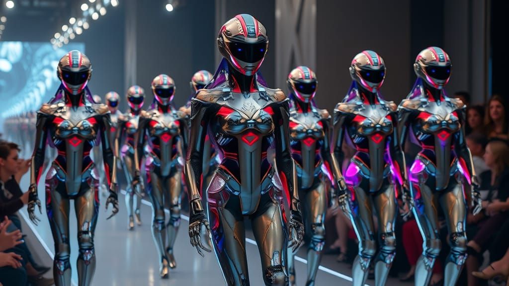 Futuristic Robot Fashion Show in Cyberpunk Style