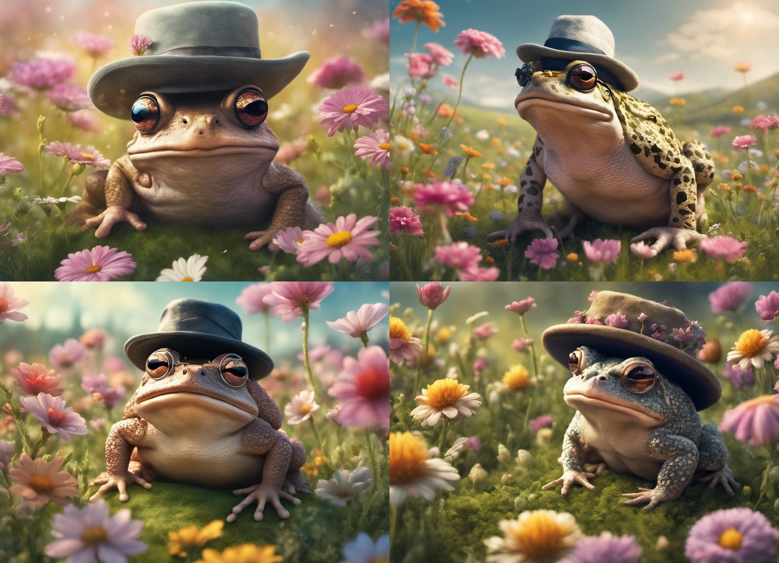 Toad with Hat and Glasses in Sunny Flower Meadow