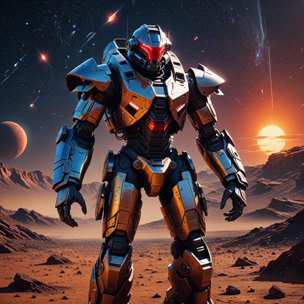 Cyberpunk Space Knight Under Mars Eclipse