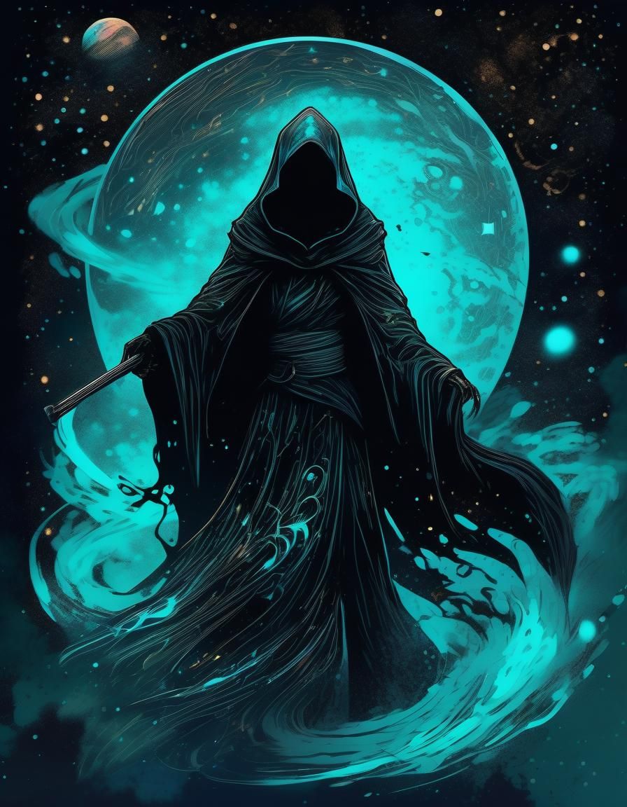 Hyper-feminine Grim Reaper in Dark Japanese Ink Art