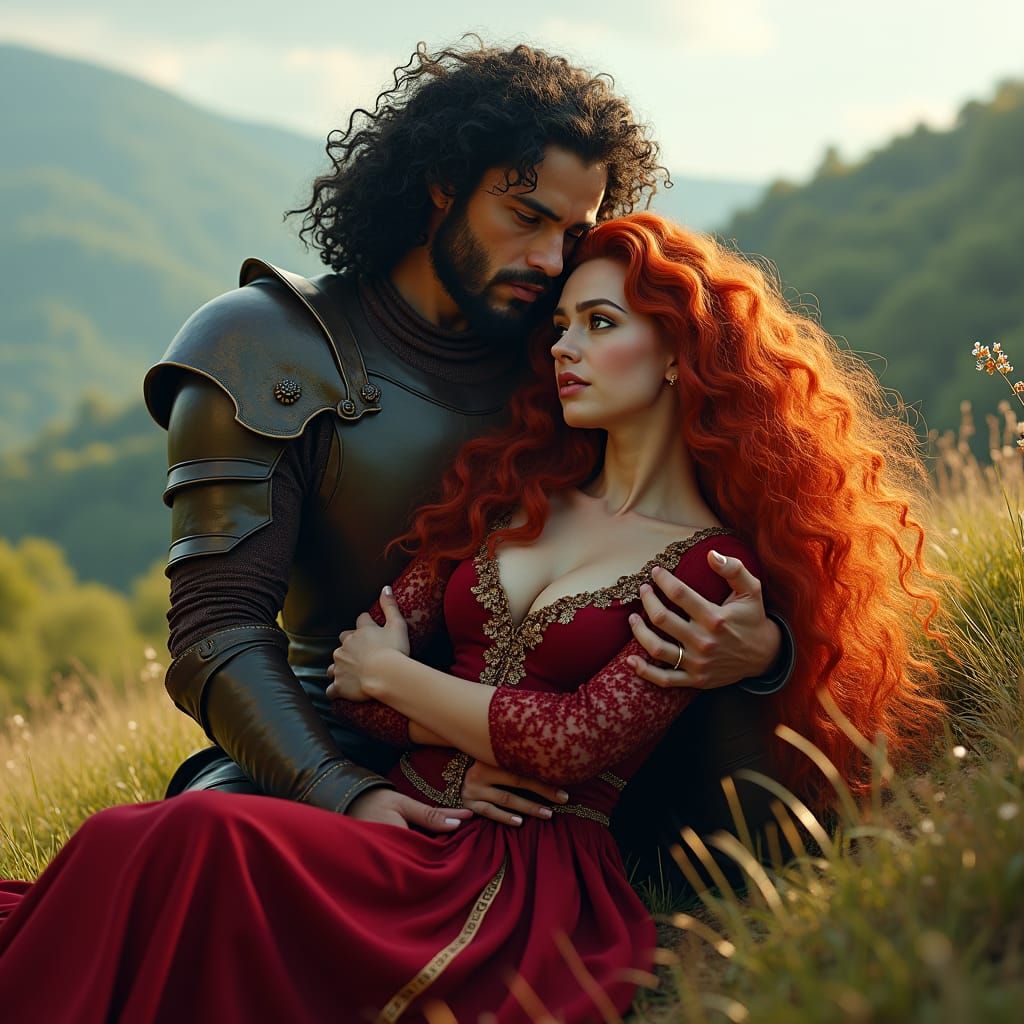 Lovers' Embrace on a Hill, Detailed Matte Painting