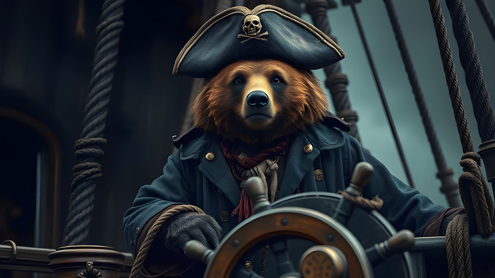 Pirate Bear at the Helm: Hyperrealistic Image