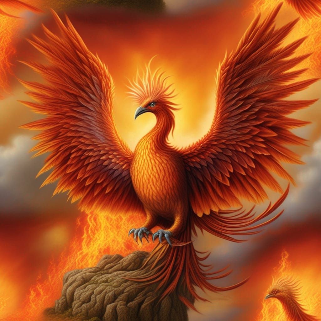 Majestic Phoenix Rising from Fire