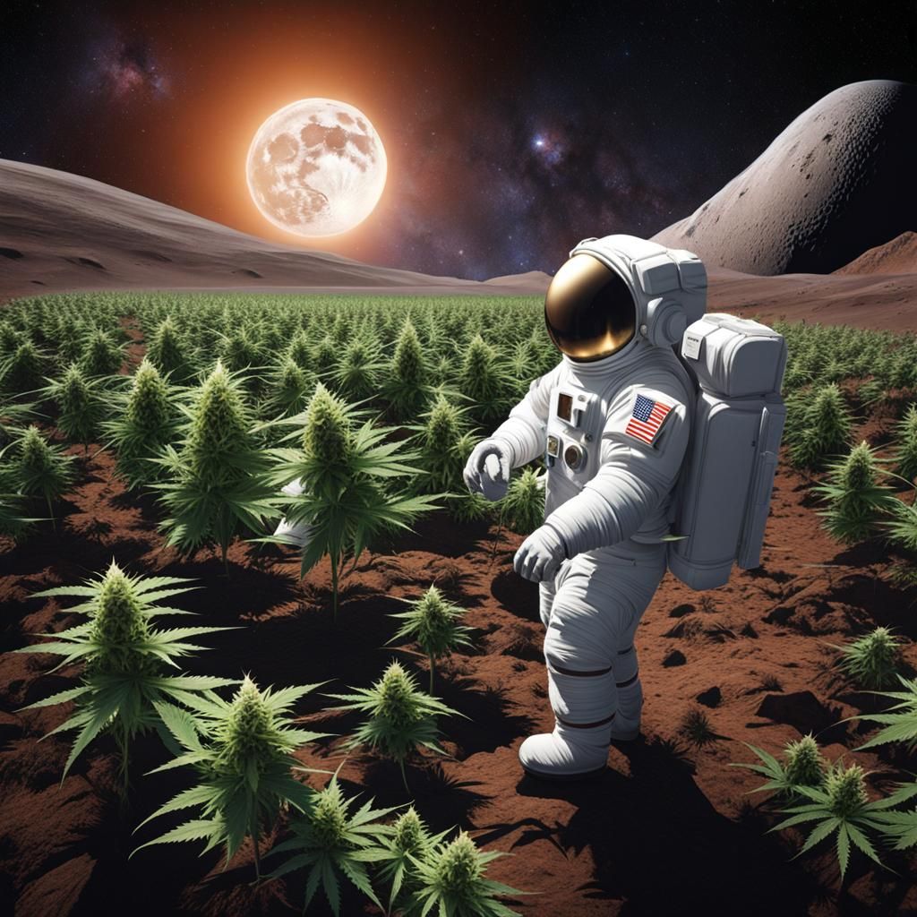 Astronaut in Marijuana Field on the Moon