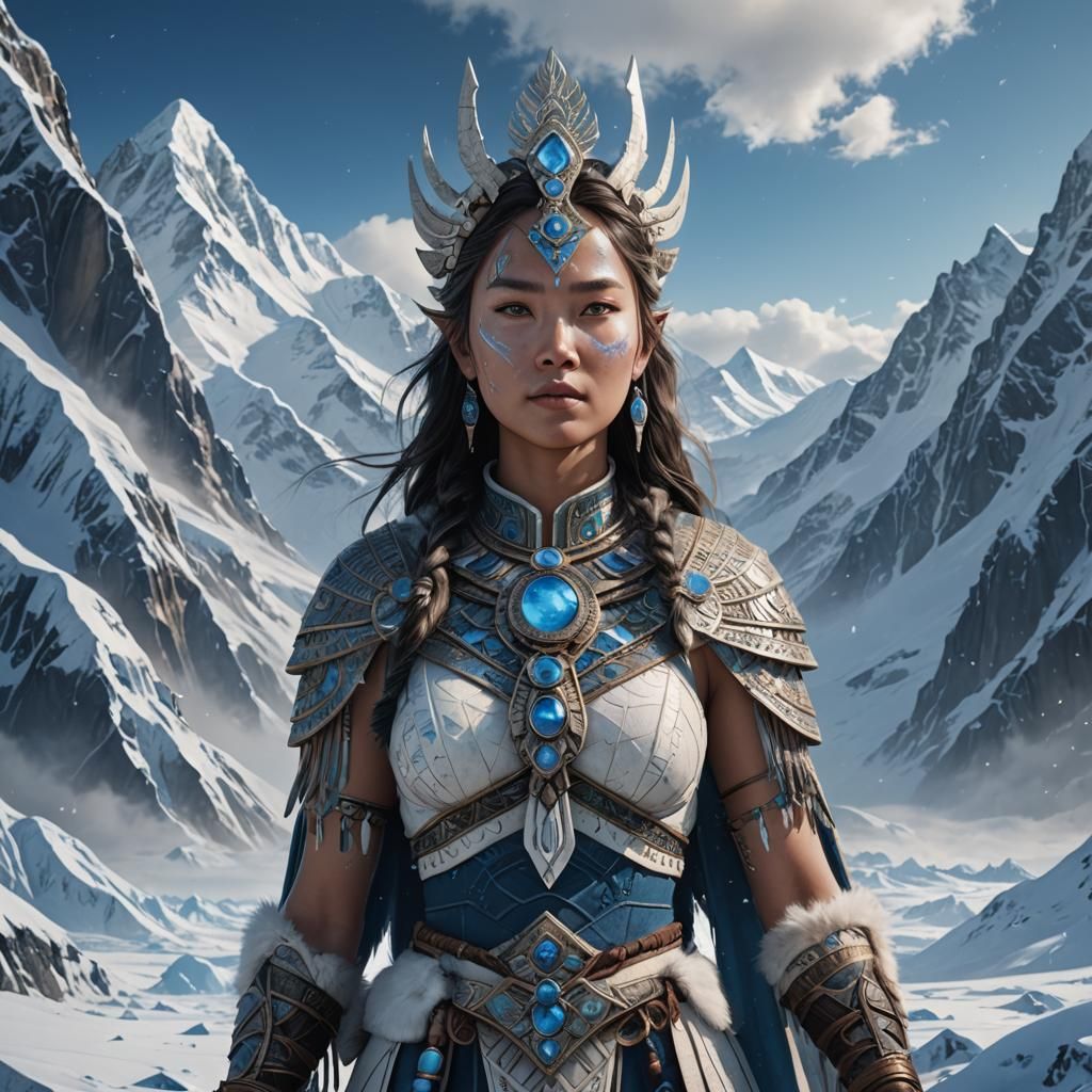 Magnificent Inuit Goddess in Snowy Landscape