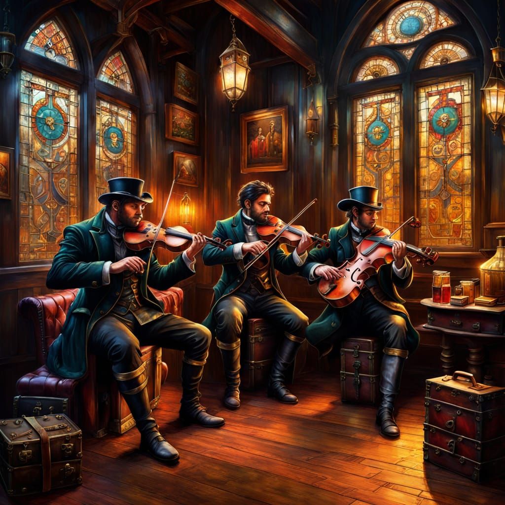 Steampunk Bards Entertain in a Medieval Tavern