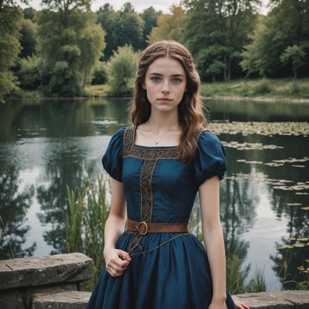 Medieval Beauty with Blue Eyes by Lake