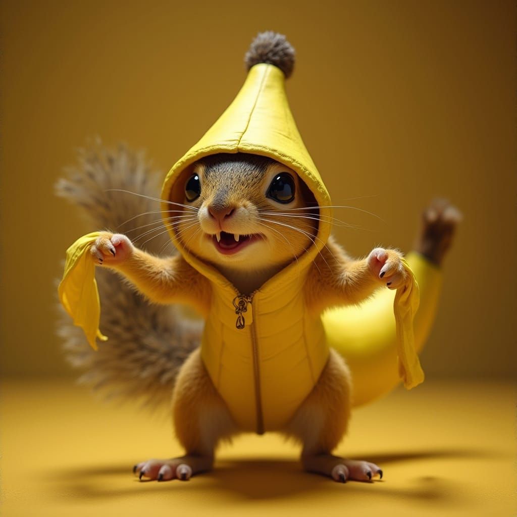 Squirrel Dancing Zumba in Banana Costume