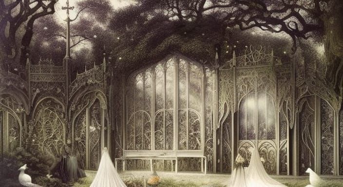 Golden Age Wizard in Mystical Forest Illustration