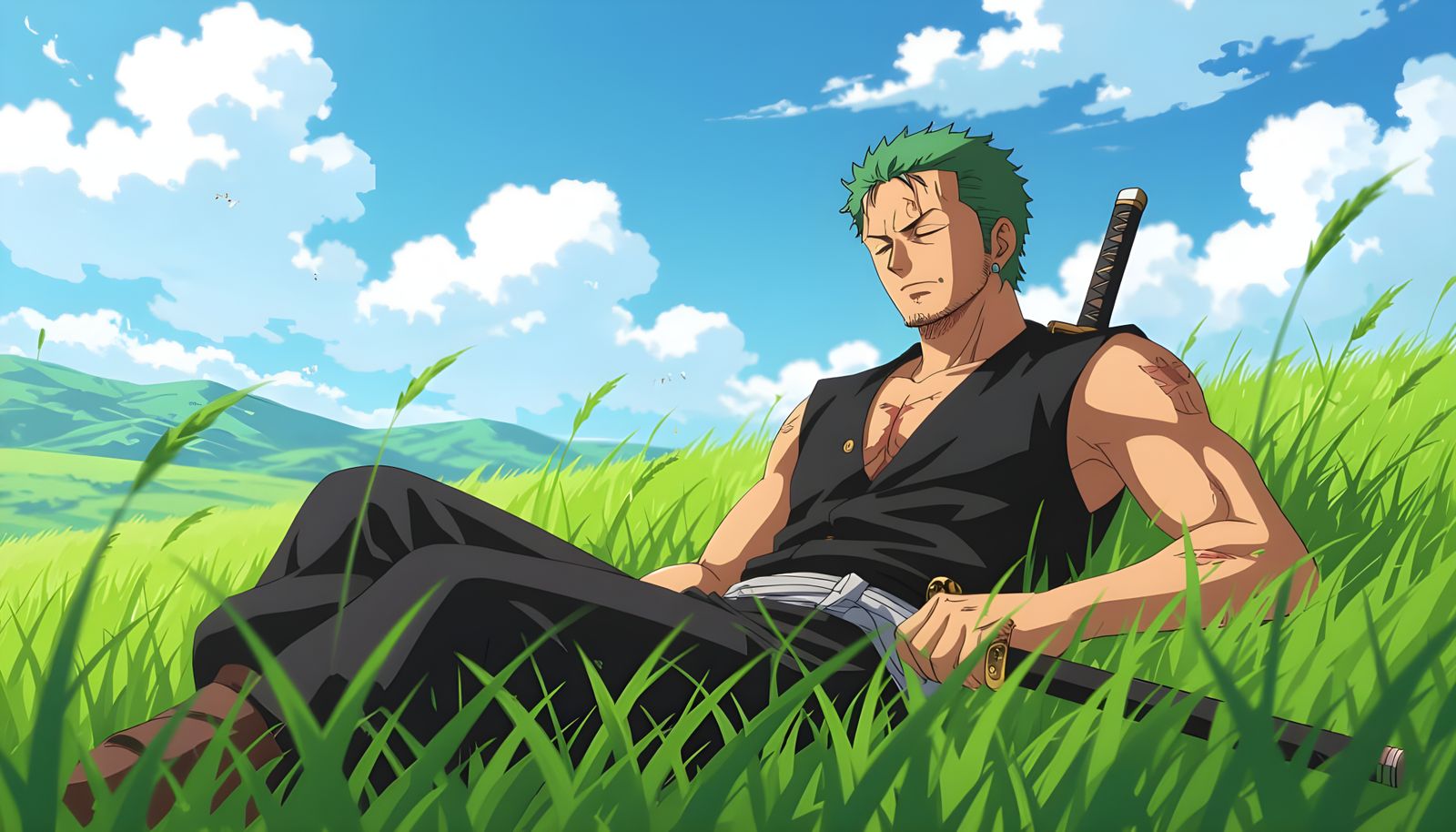 Zoro in Meadow: Stylized Scene