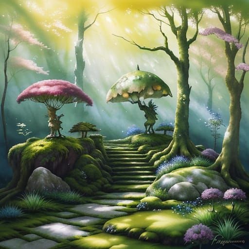 Ancient Automaton in Sunlit Forest Clearing, Whimsical Fanta...