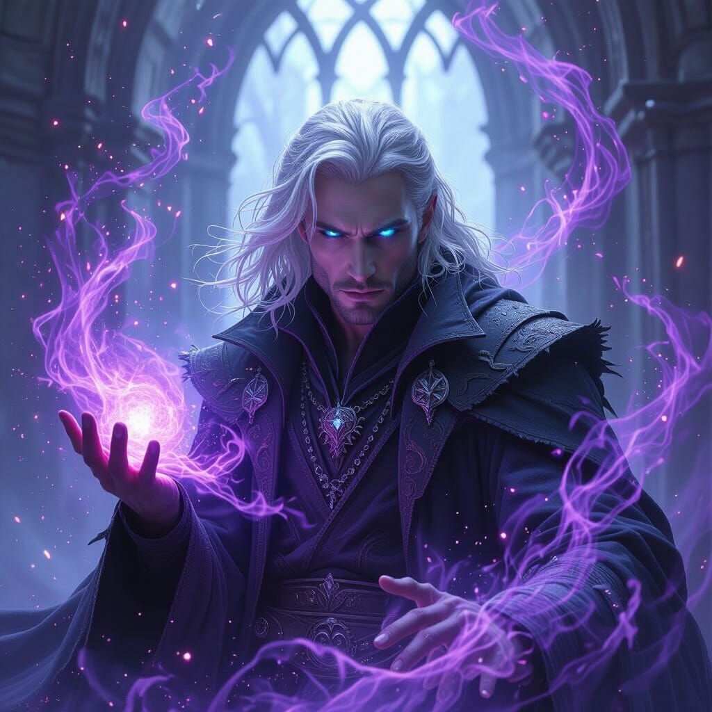 Shadar-kai Warlock in Mage Tower with Purple Magic Dust