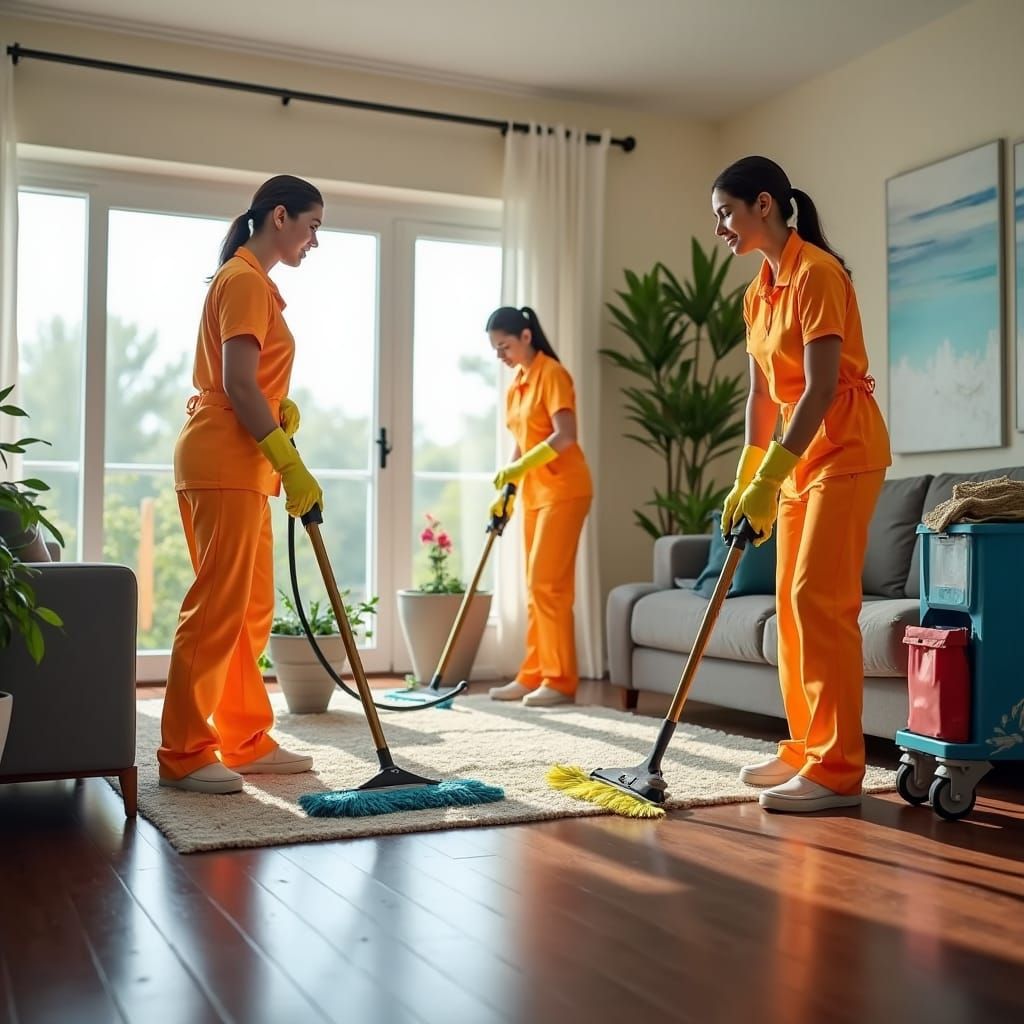 Residential Cleaning Team in Modern Living Room