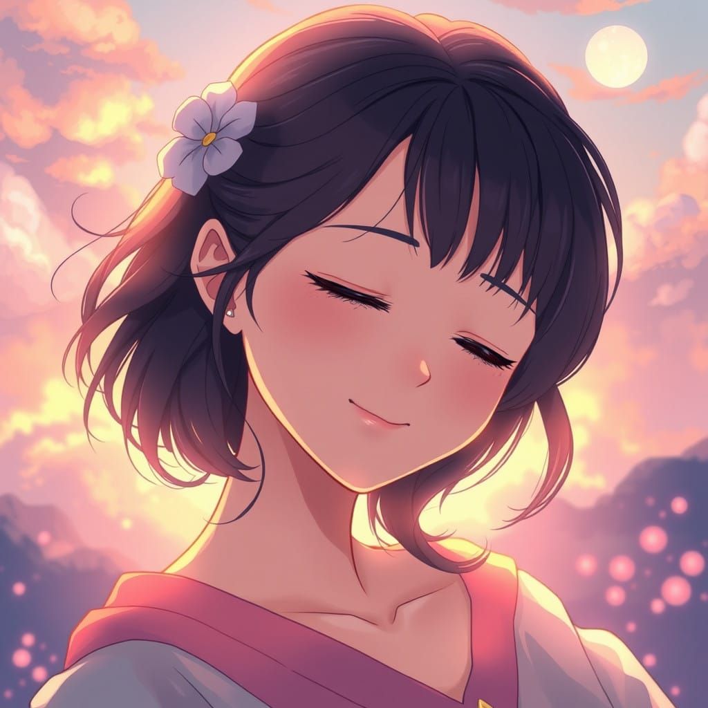 Serene Anime Goddess in a Dreamy Paradise