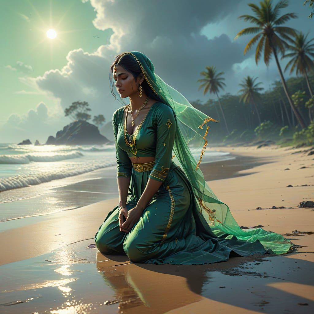 Sri Lankan Beauty in Prayer, Hyperrealistic Concept Art