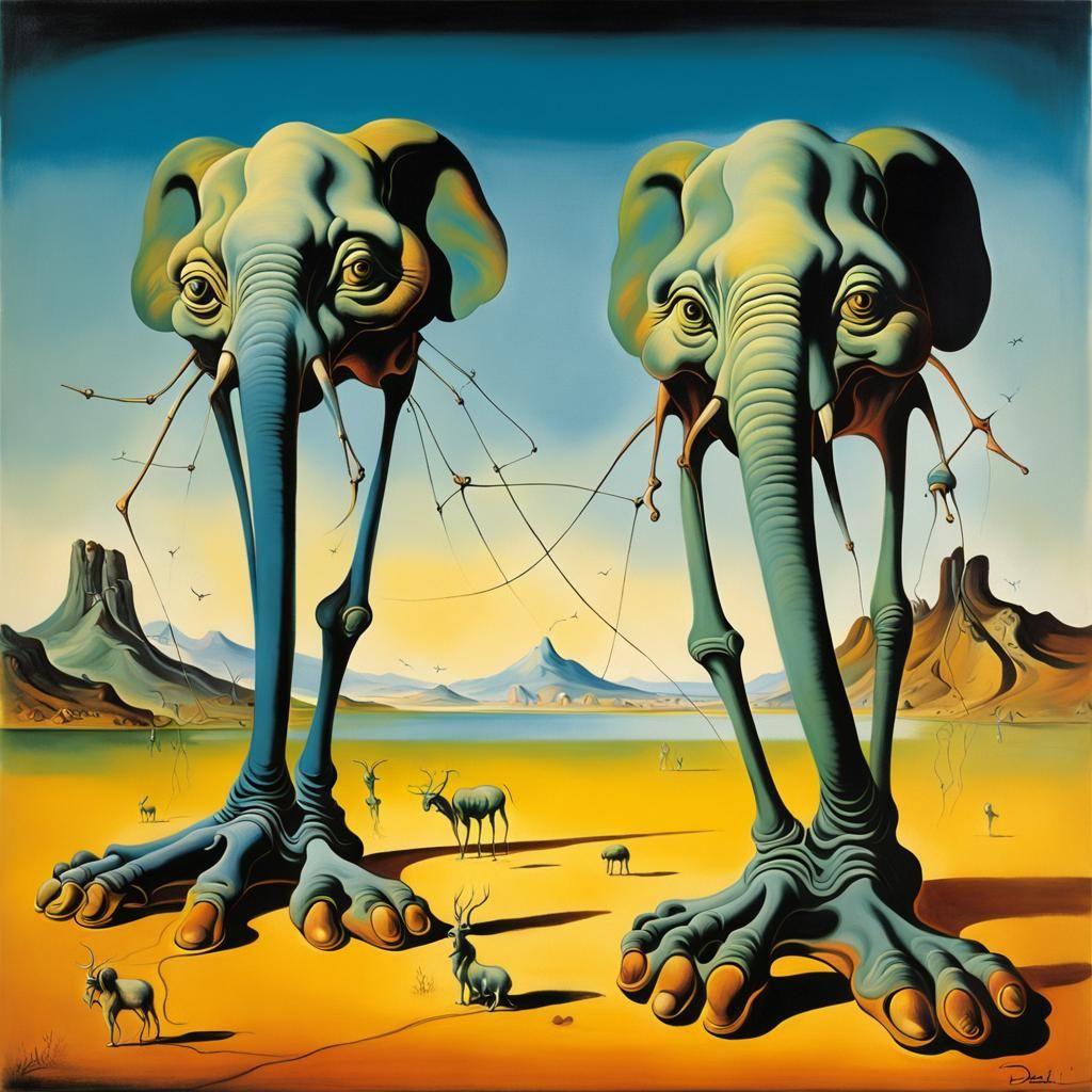 Surreal Elephants in Post-Impressionist Style