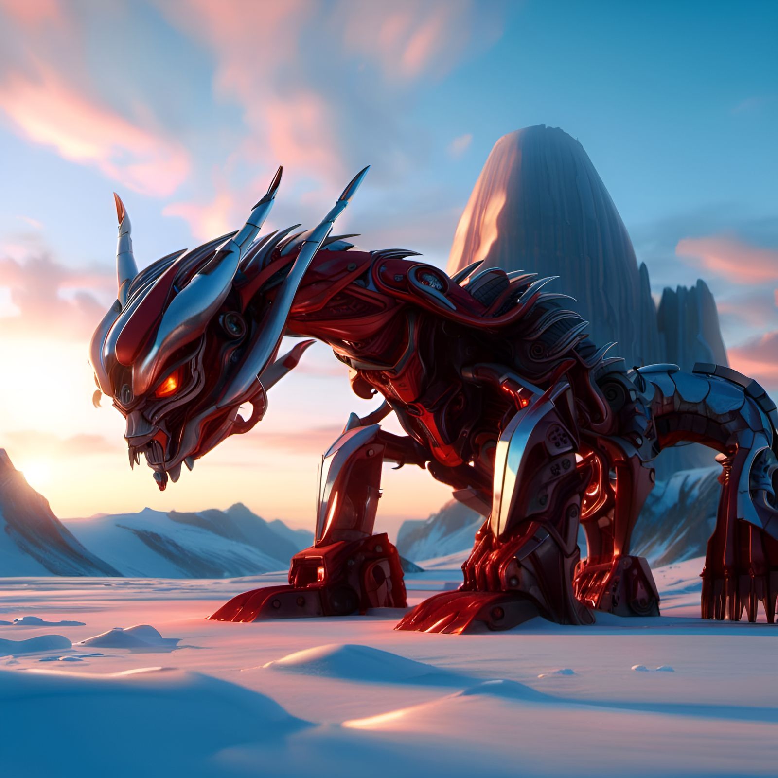 Colossus Dragon Mecha in Frozen Tundra