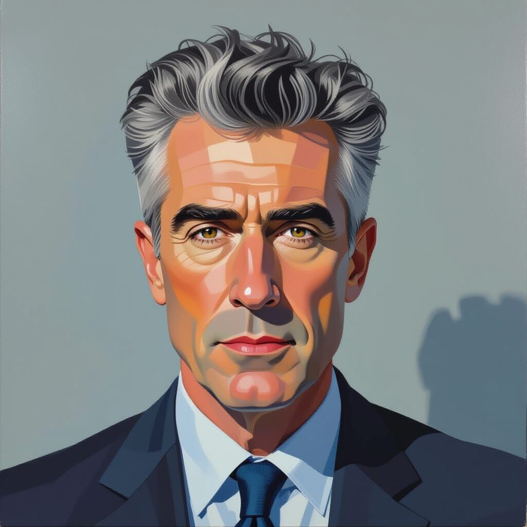 David Byrne Oil Painting in Hyperrealistic Style