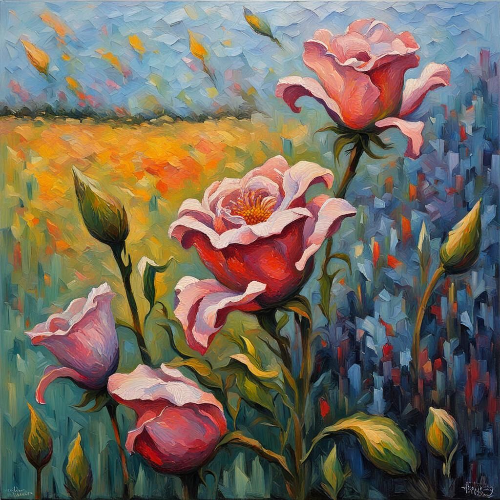 Lily and Rose Portrait in Expressionist Oil Paint