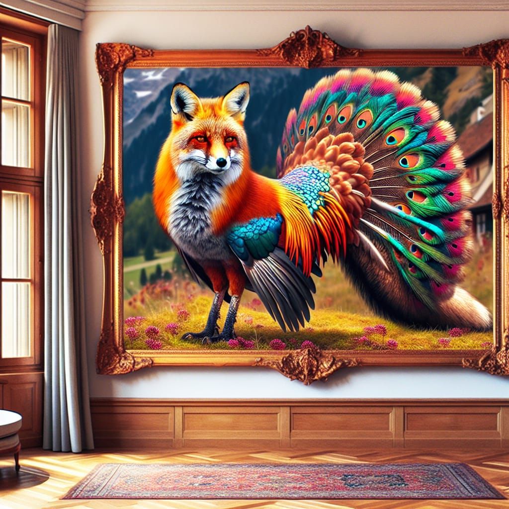 Hyper-Realistic Fox-Chicken in Swiss Home