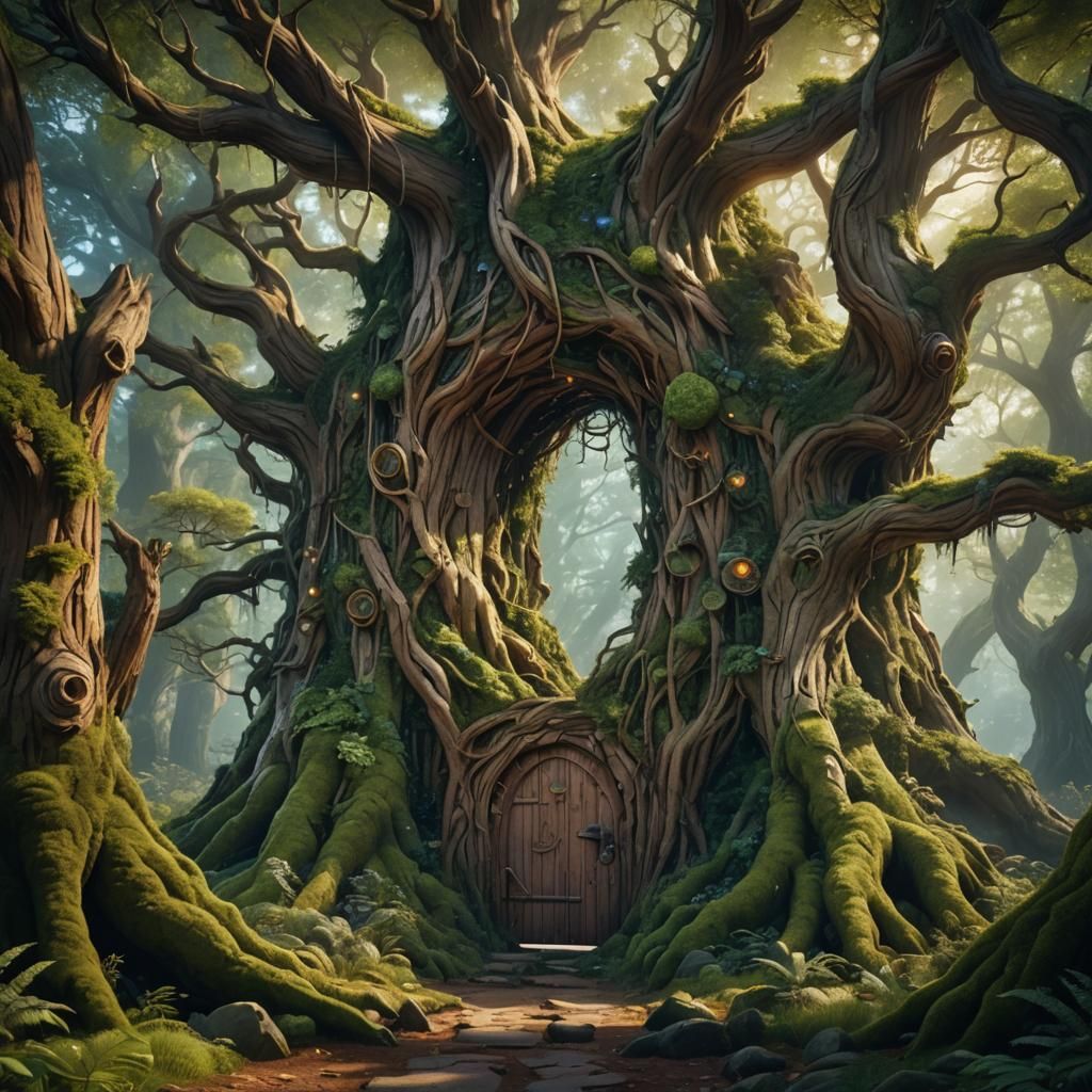 Magical Cedar Tree: Interdimensional Doorway in Matte Painti...