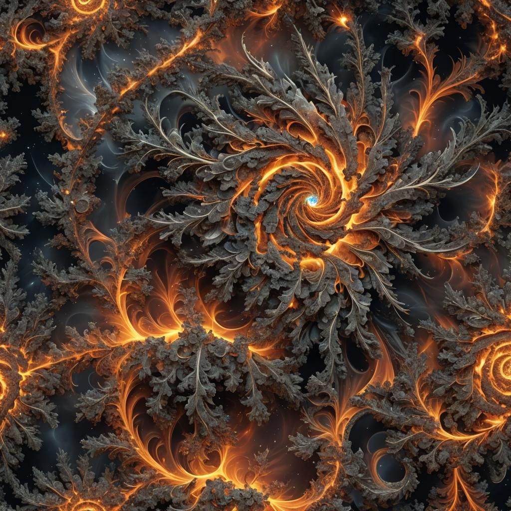 Fiery Fractal Galaxy in 3D Digital Photography