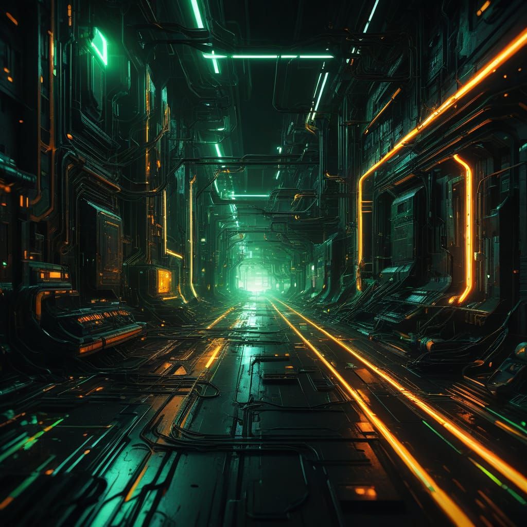 Dynamic Sci-Fi Scene with Neon Lights and Motion