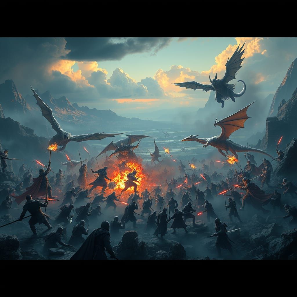 Epic Fantasy Battle Scene in Vibrant, High-Definition Realis...