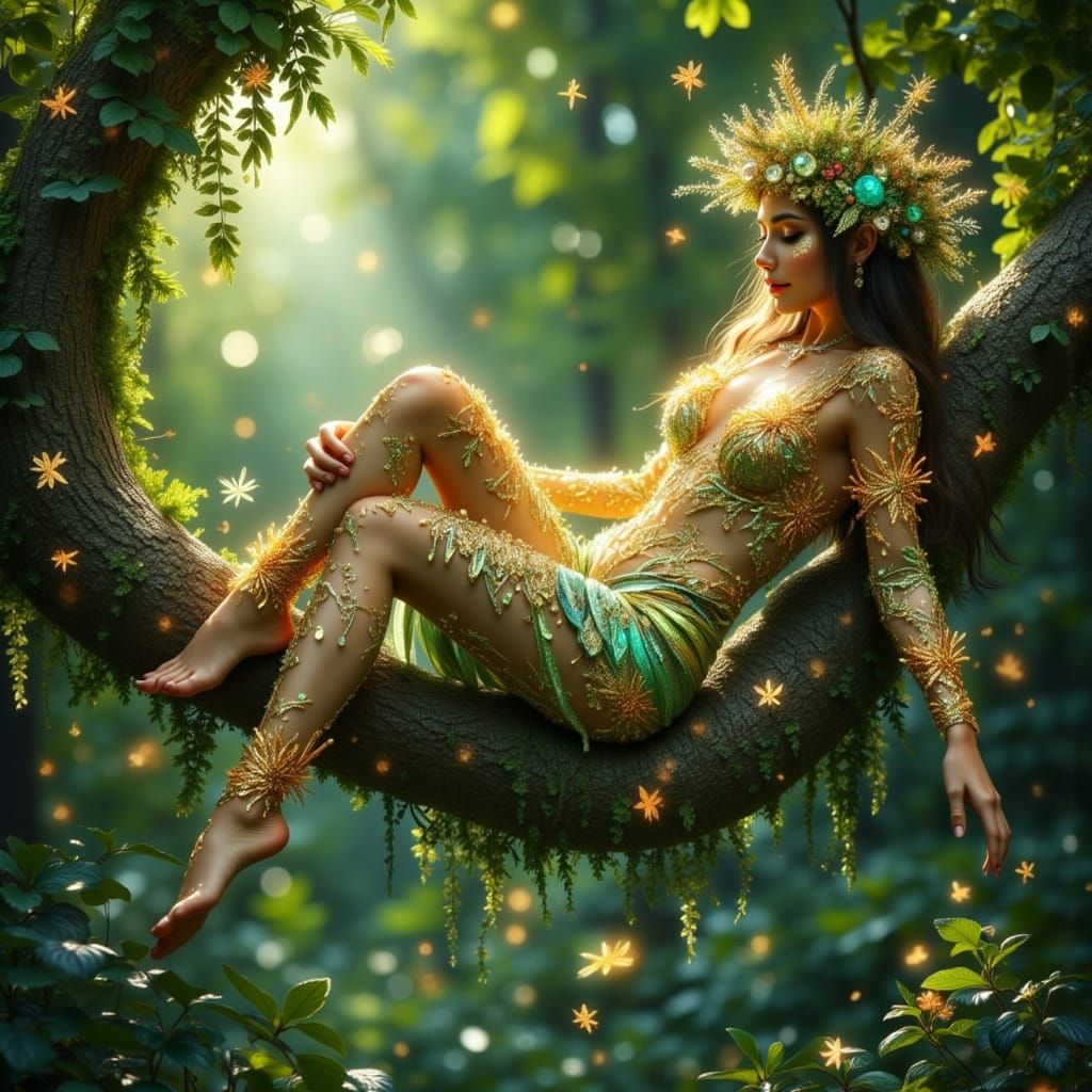 Anime Druid Relaxing on Tree Branch