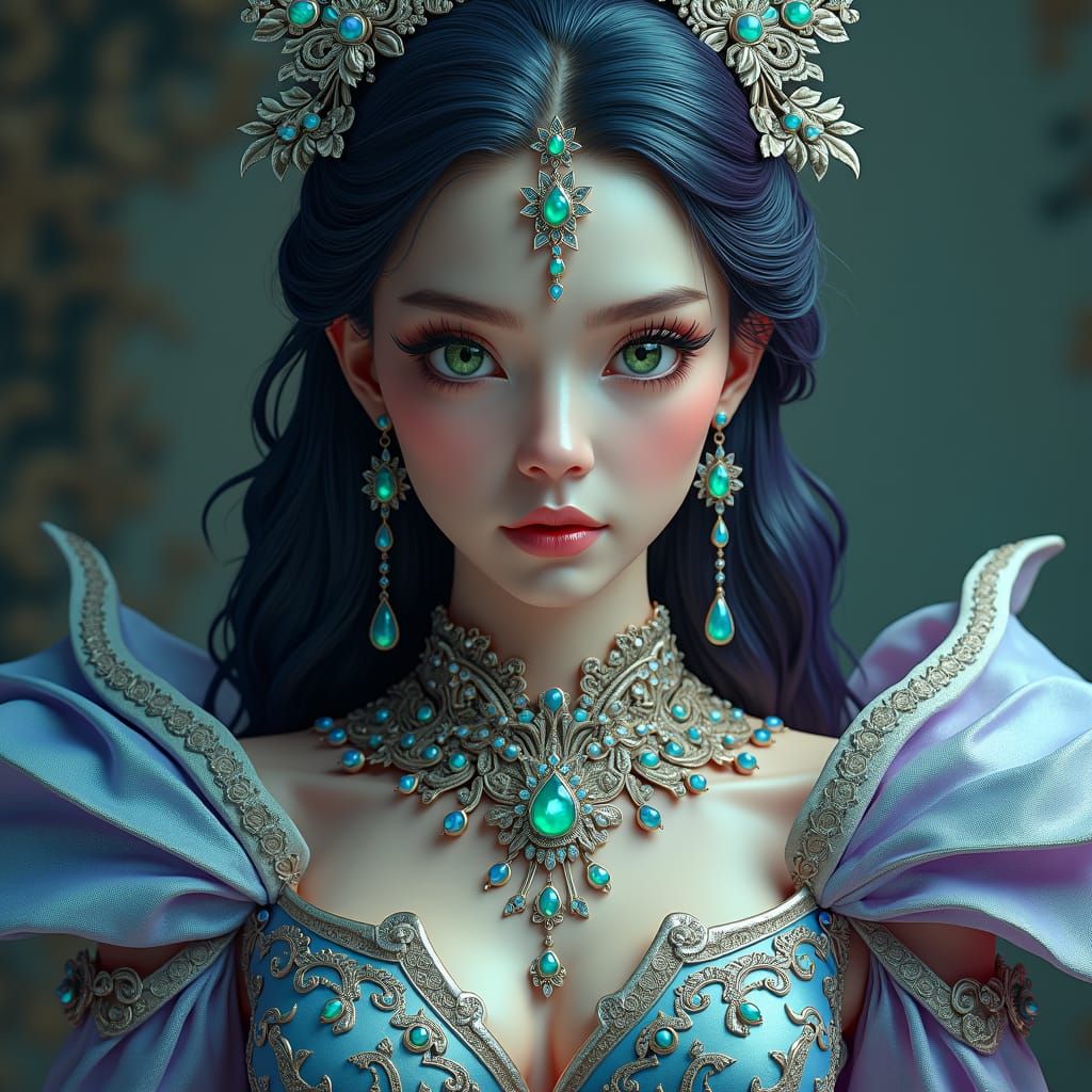 Hyperrealistic portrait of a beautiful woman wearing intrica...