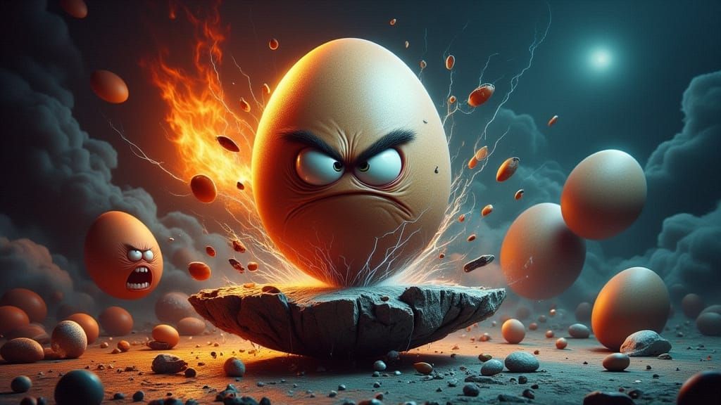 Furious Egg Falls Off Balance Beam in Spirograph Art Style