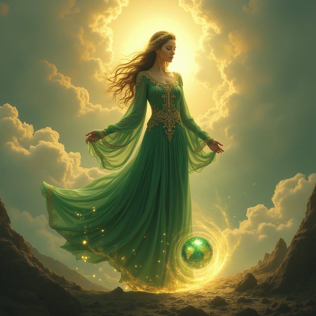 Serene Goddess of Earth Embracing the Planet's Core