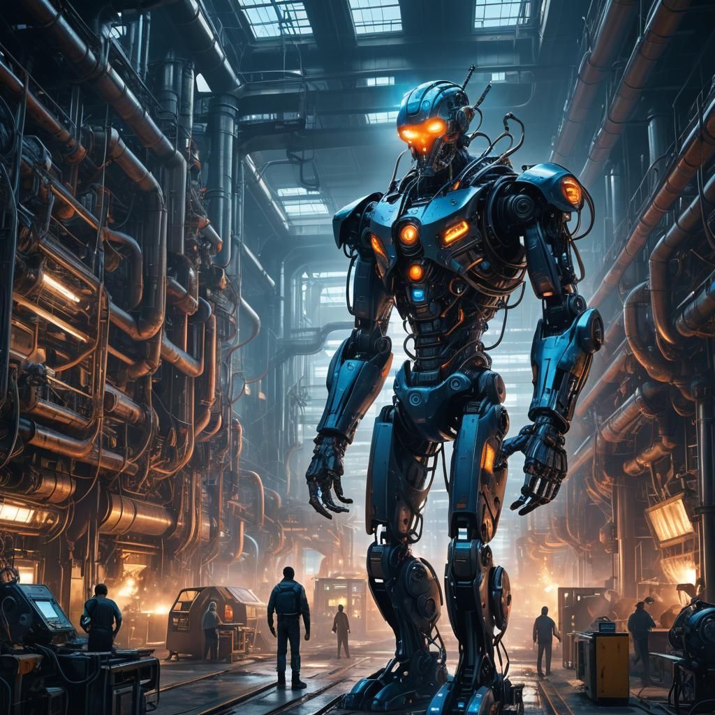 Cybernetic Rebirth in a Futuristic Factory
