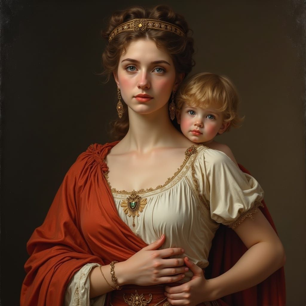 Roman Empress with Son: Neoclassical Portrait