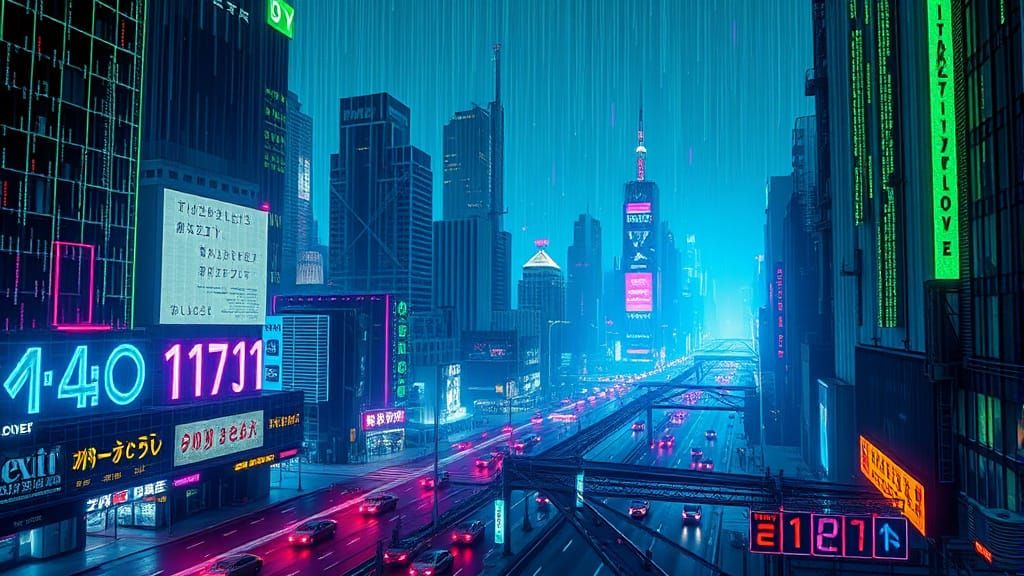 Cyberpunk City of Code and Neon Lights