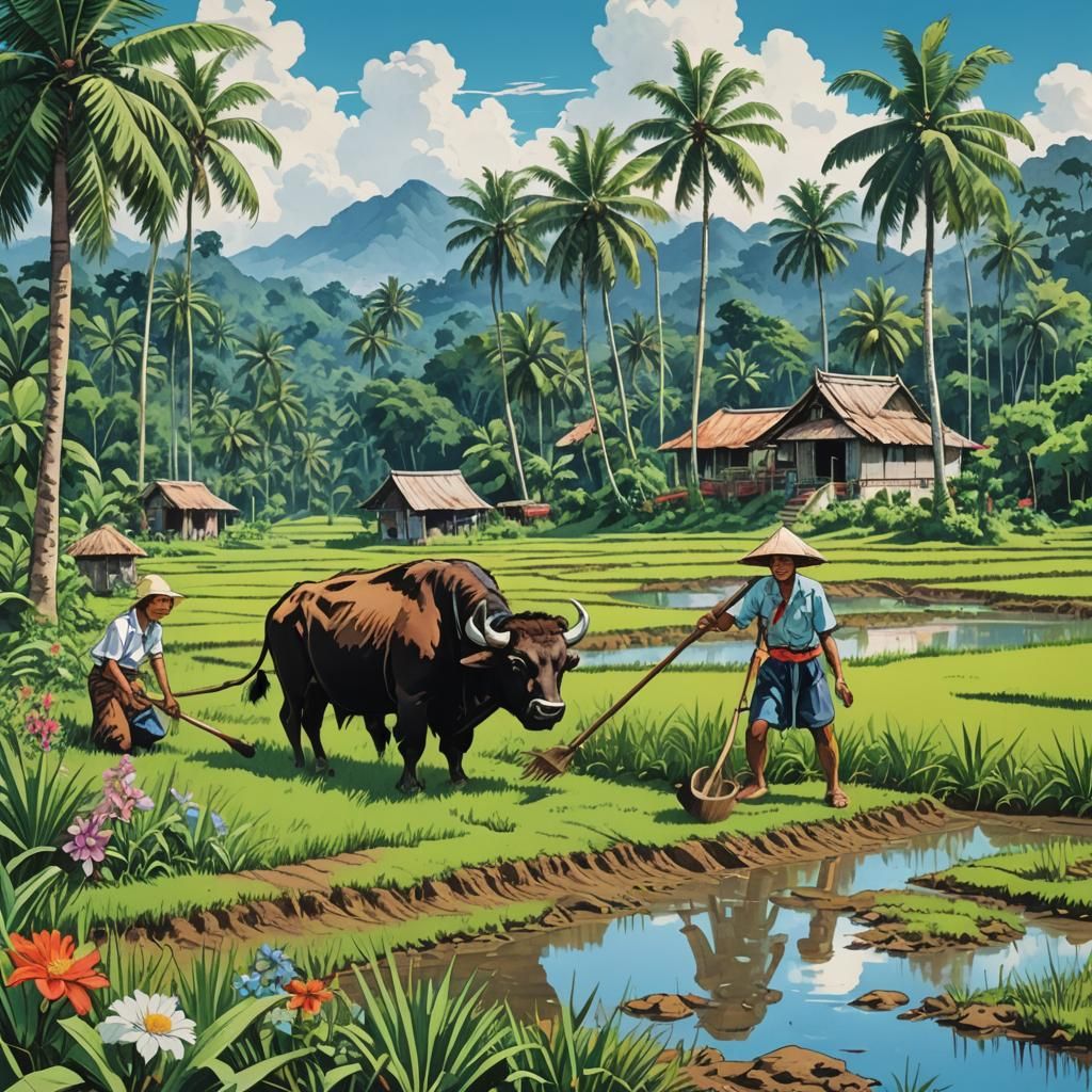 Malaysian Paddy Field in Anime Style