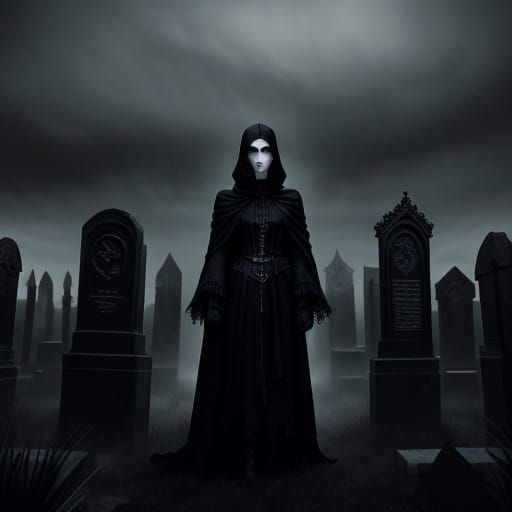 Gothic Art: Lone Figure in Moonlit Graveyard