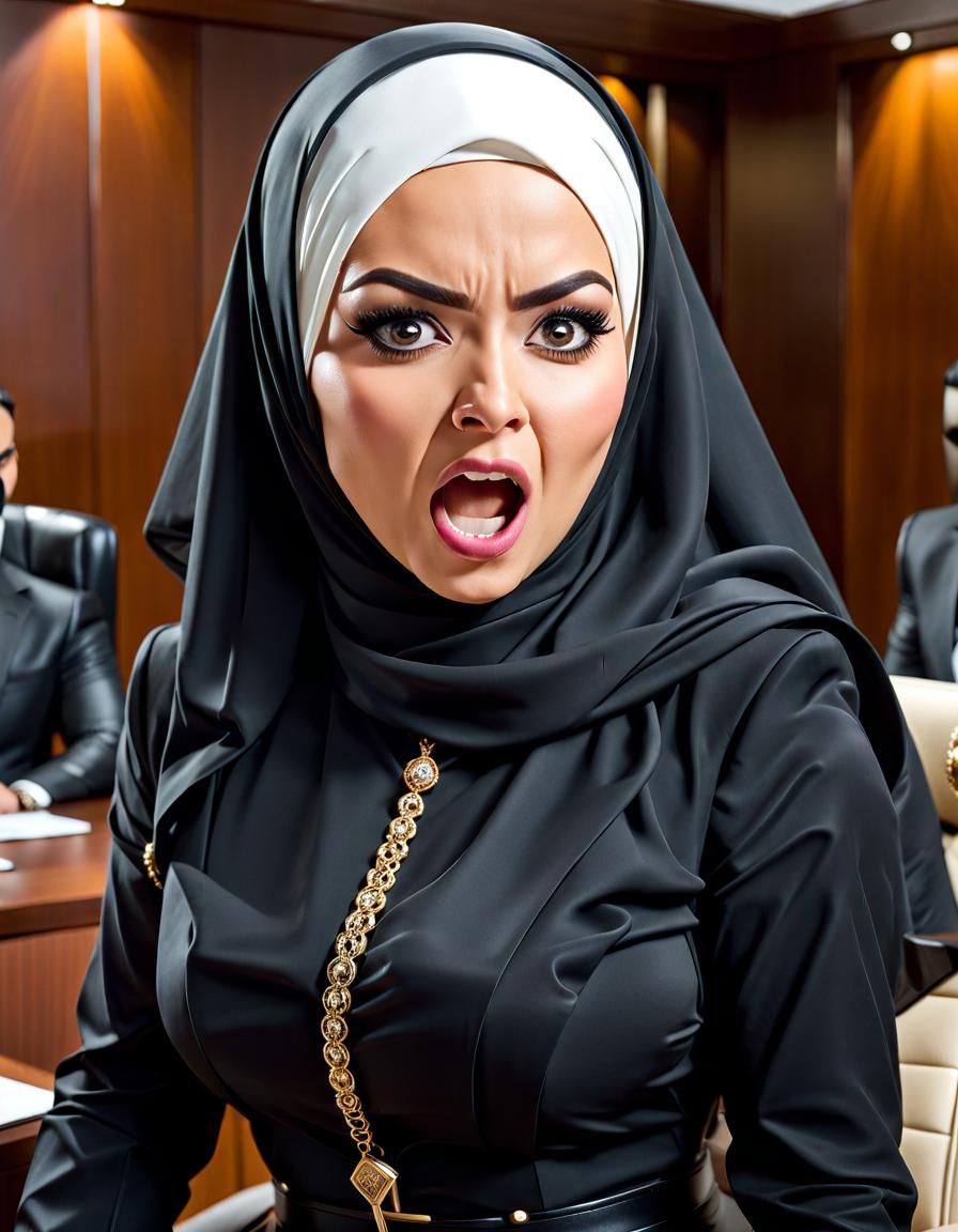 Hyperrealistic Portrait of an Angry Hijabi Woman