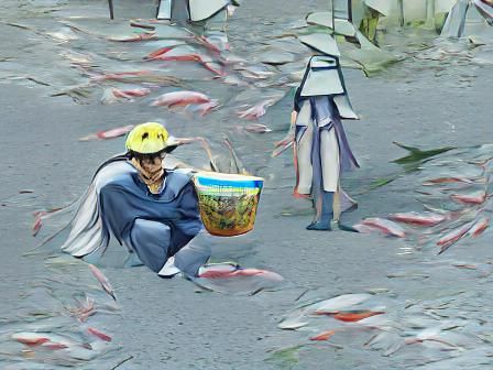 Anime Man with Bucket of Fish