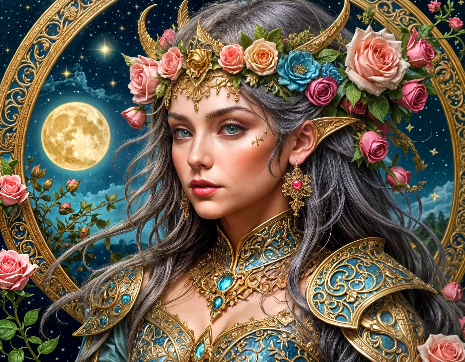 Romantic Night Elf Princess in Baroque Collage Art