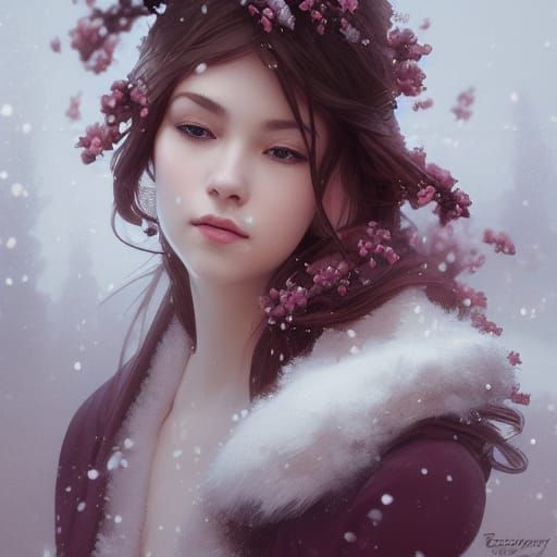 Detailed Cherry Blossoms in Winter Portrait