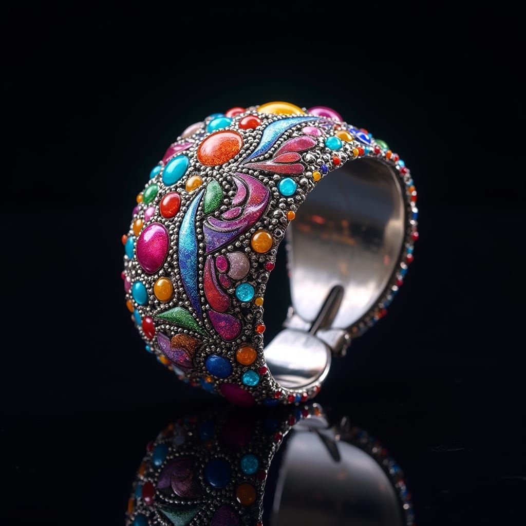 Psychedelic Silver Bracelet in Bold, Iridescent Hues